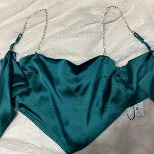 Garage clothing wrap-tie green top with jewelled straps.